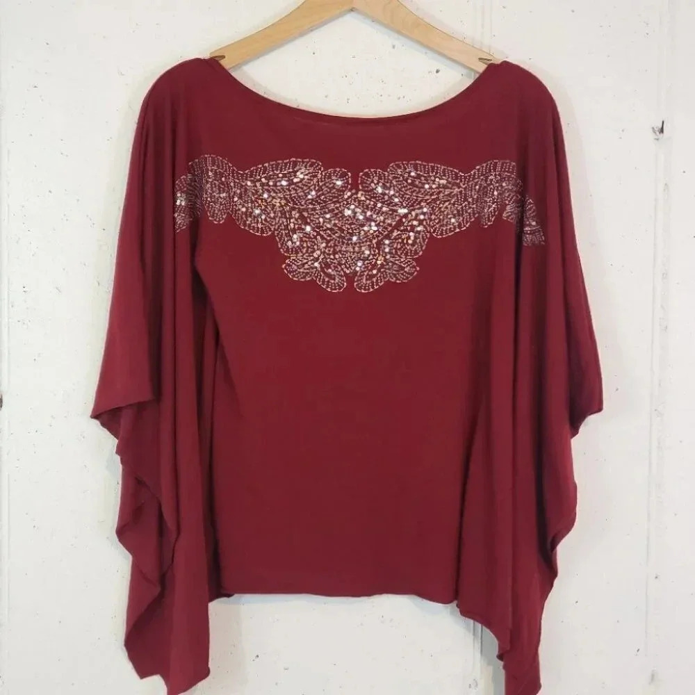 Vintage Funkadelic S Red sequined top bat sleeve Disco Whimsigoth Fairycore‎